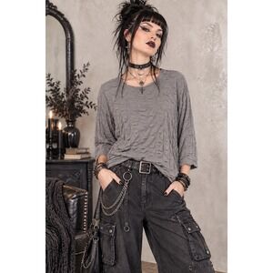 Komil Large Gray Textured Cotton Tunic Swing Top
